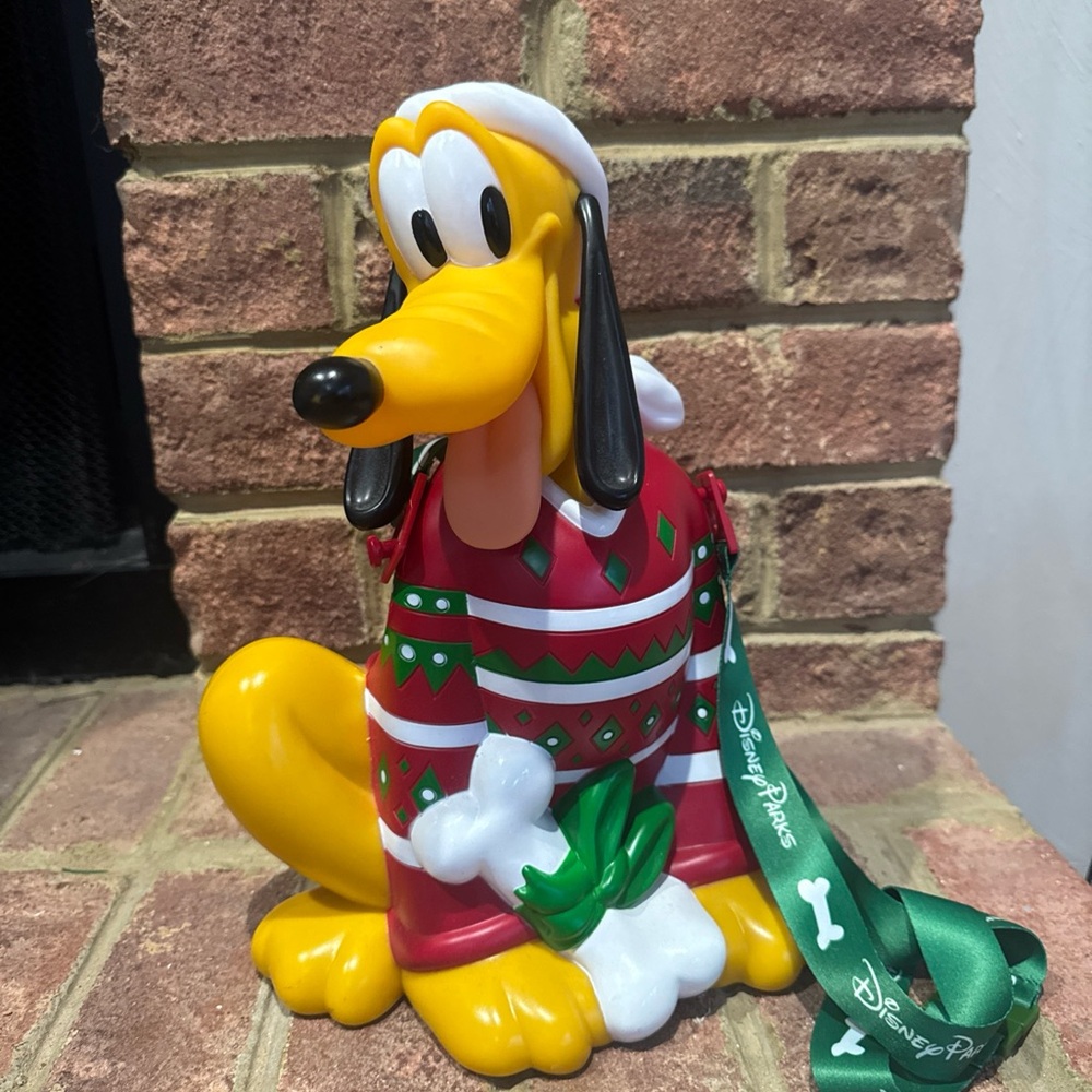 DISNEY PARKS 2018 Pluto Holiday Popcorn Bucket w/ Lanyard